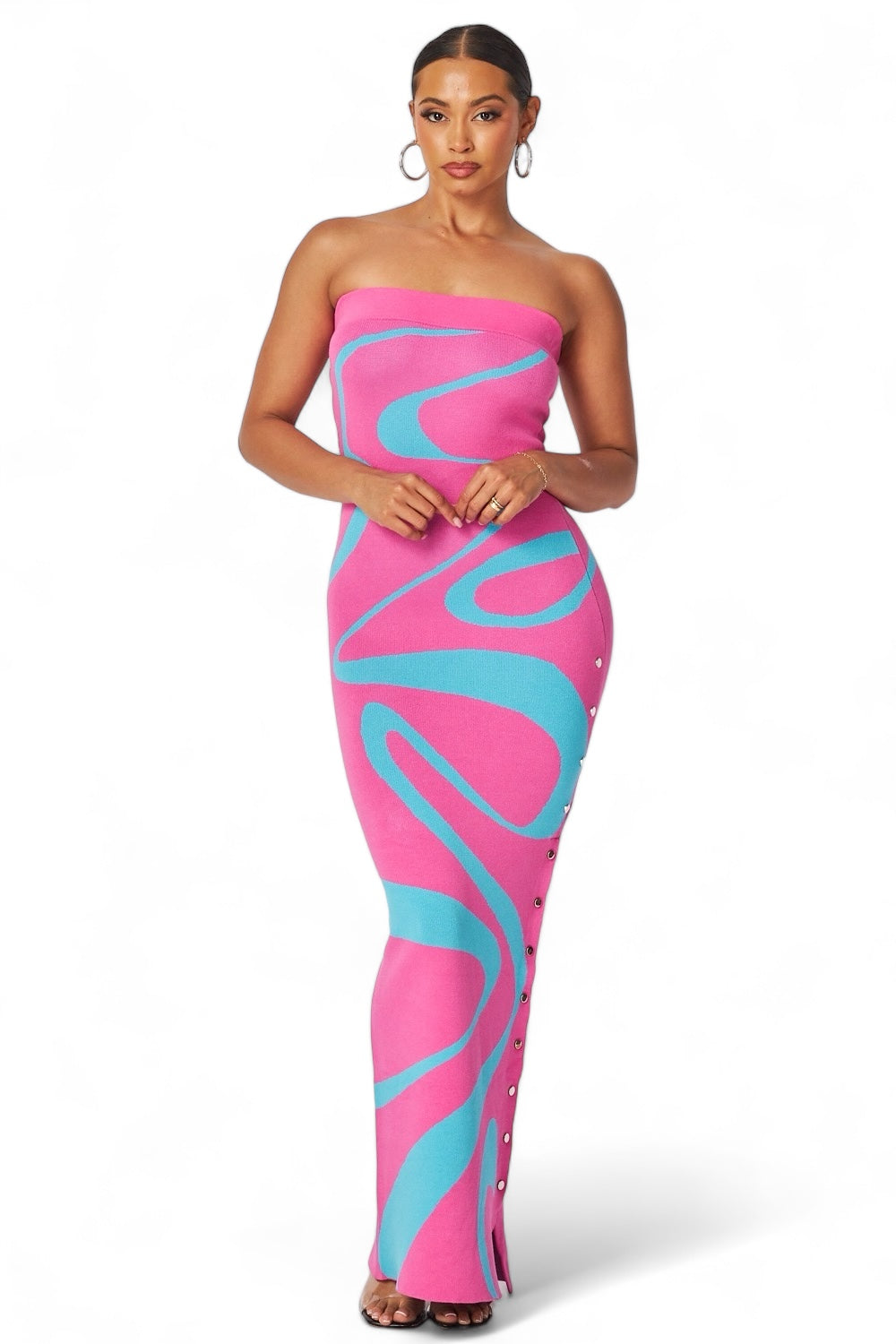 Multi Color Waves Strapless Maxi Tube Dress
