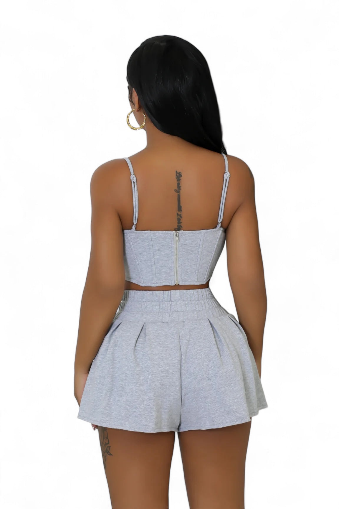 Cropped Tank Top Shorts Set Heather Gray