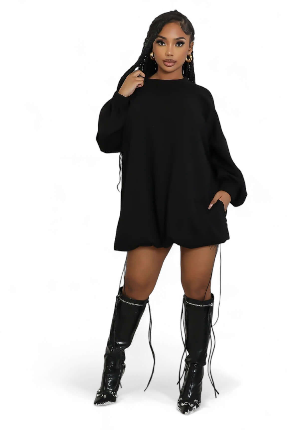Oversized Pullover Dress with Drawstrings