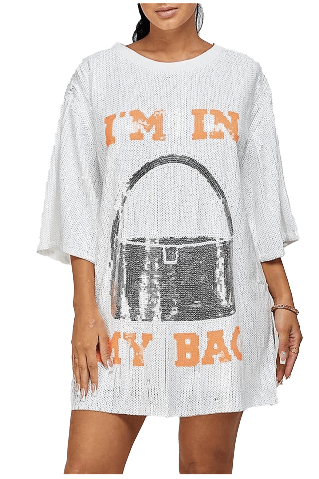 Im In My Bag Oversized Sequin T-shirt Dress