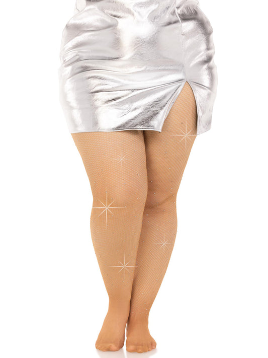 "Colby Rhinestone Fishnet Tights - 1x/2x - Caramel LA-9026XCAR1X2"