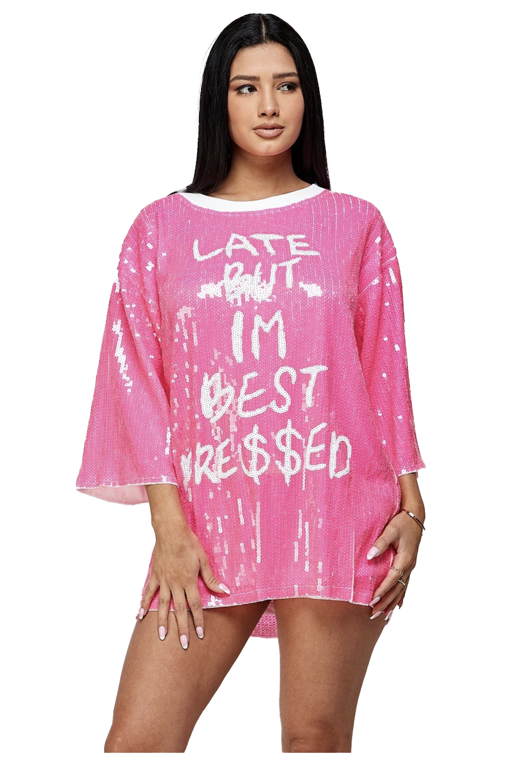 Late but I'm best Dressed Oversized Sequin T-shirt Dress