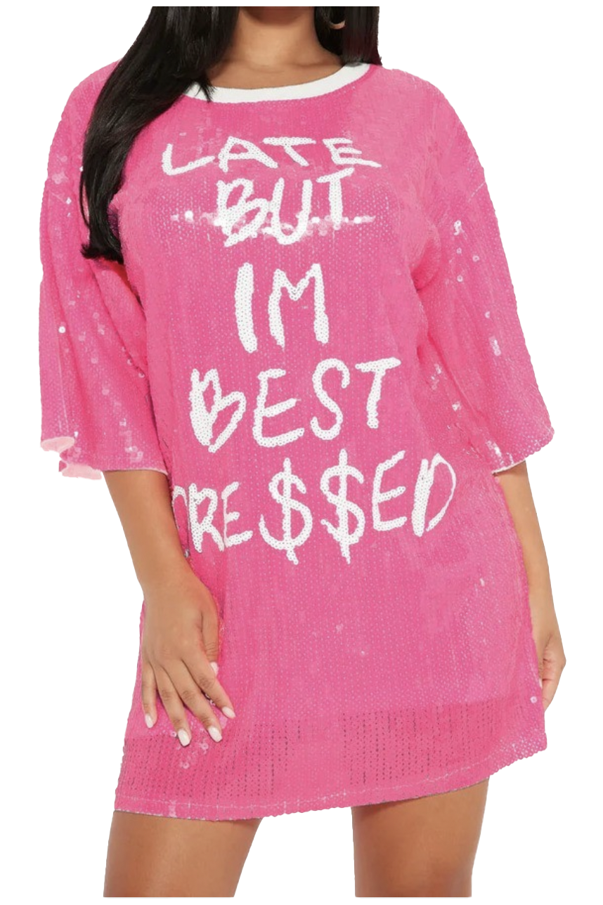 Late but I'm best Dressed Oversized Sequin T-shirt Dress