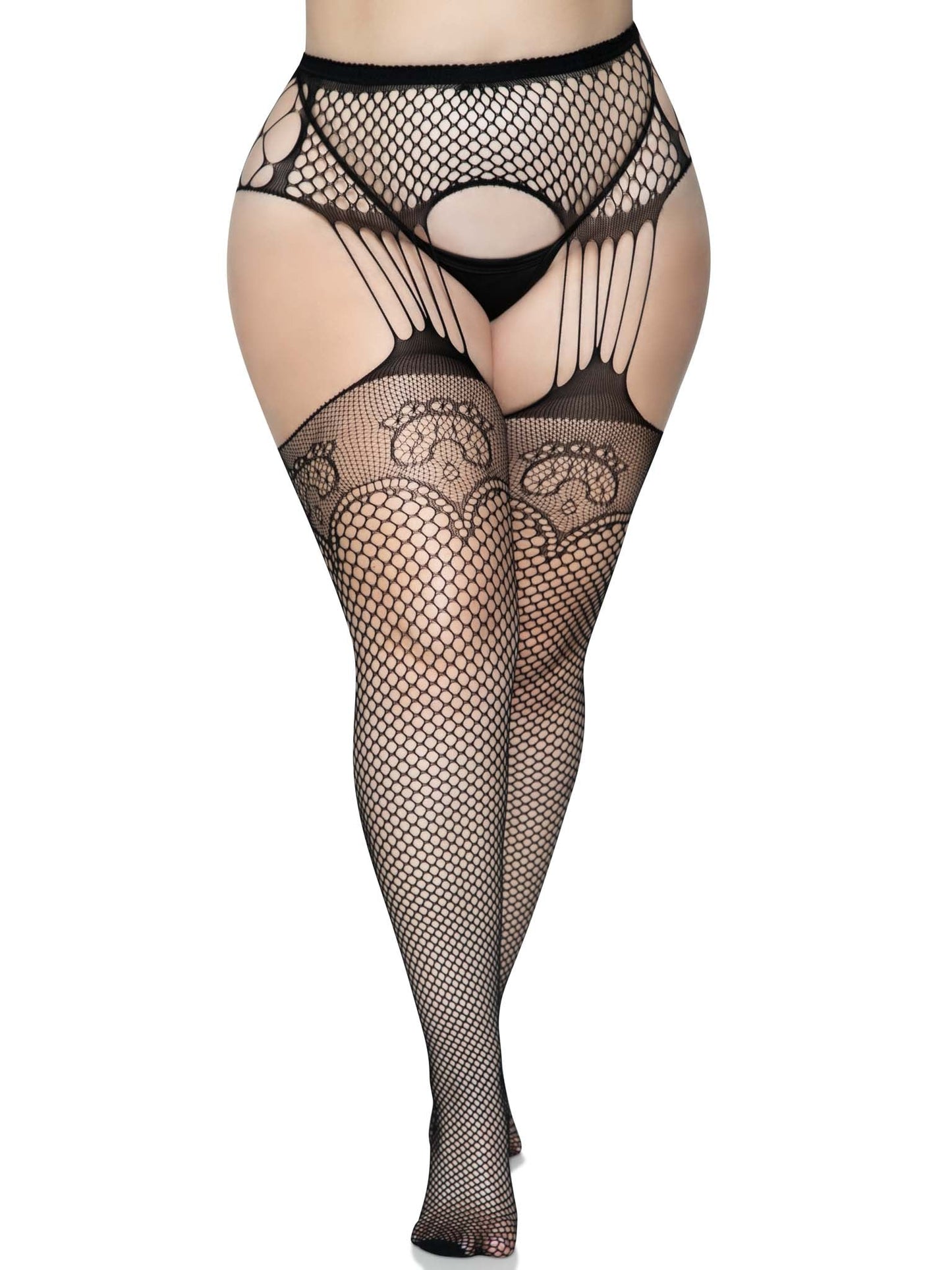 Duchess Plus Garter Belt Fishnet Stockings