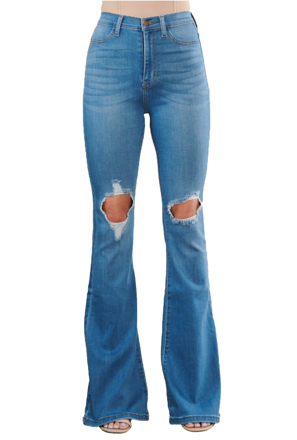 {MP1824} Exposed Knee Wide Jeans -33" inseam