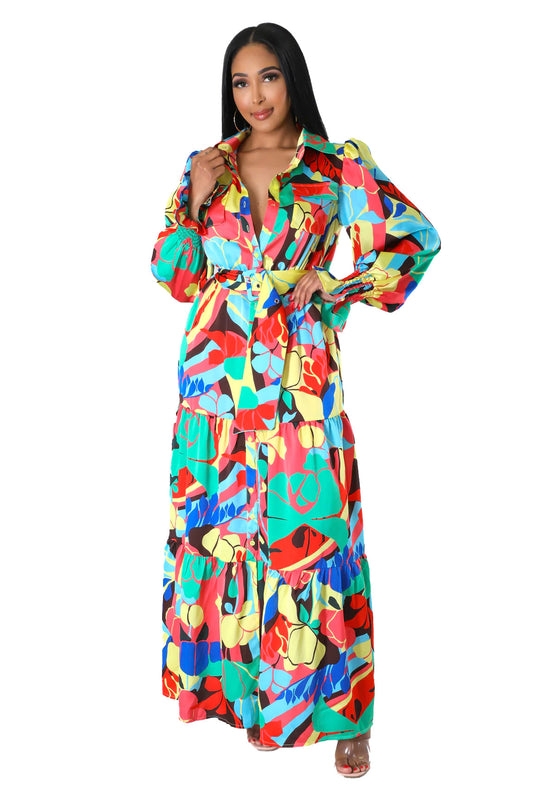 Multi Color Button Up Maxi Dress