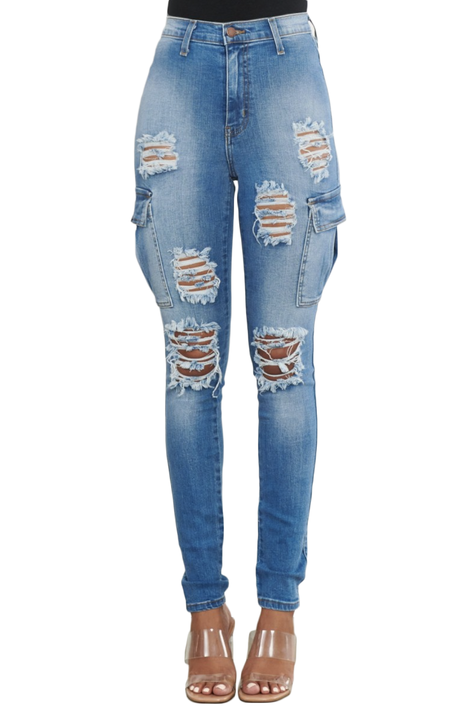 { P1604} Distressed Cargo Jeans