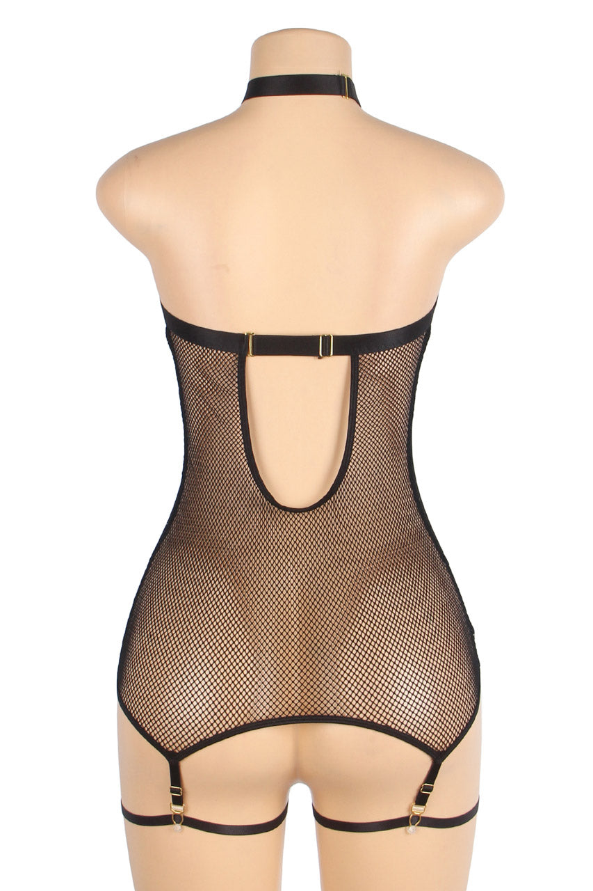 Pleather Deep V Halter Chemise