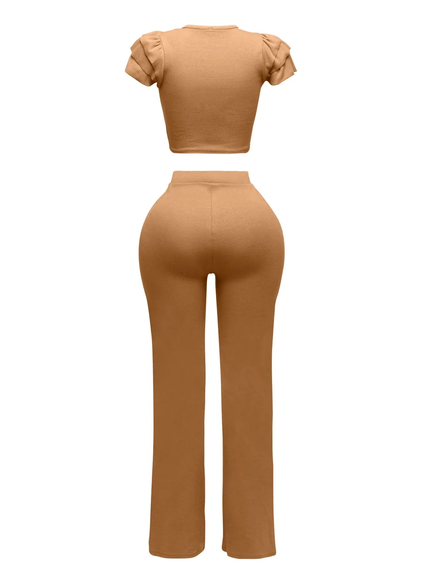 Ruffled Shoulder Top and Pants Set