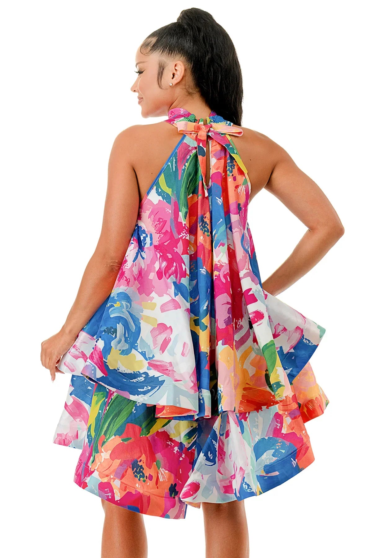 Halter Neck Sleeveless Ruffle Dress