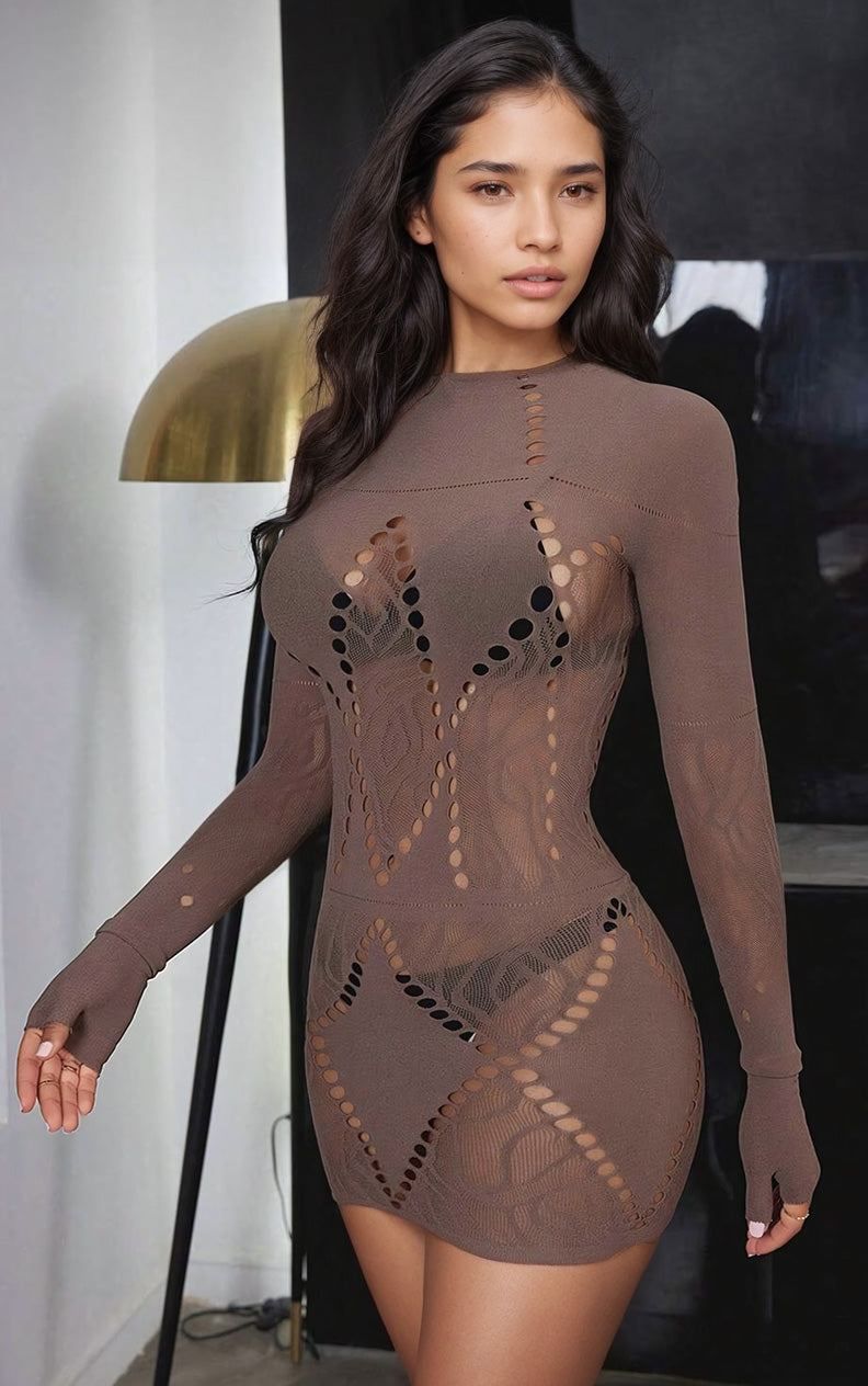 Brown Seamless Geo Net Chemise