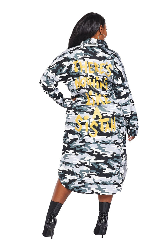 Curvy "There's Nothing Like a Sister" Camouflage Dress