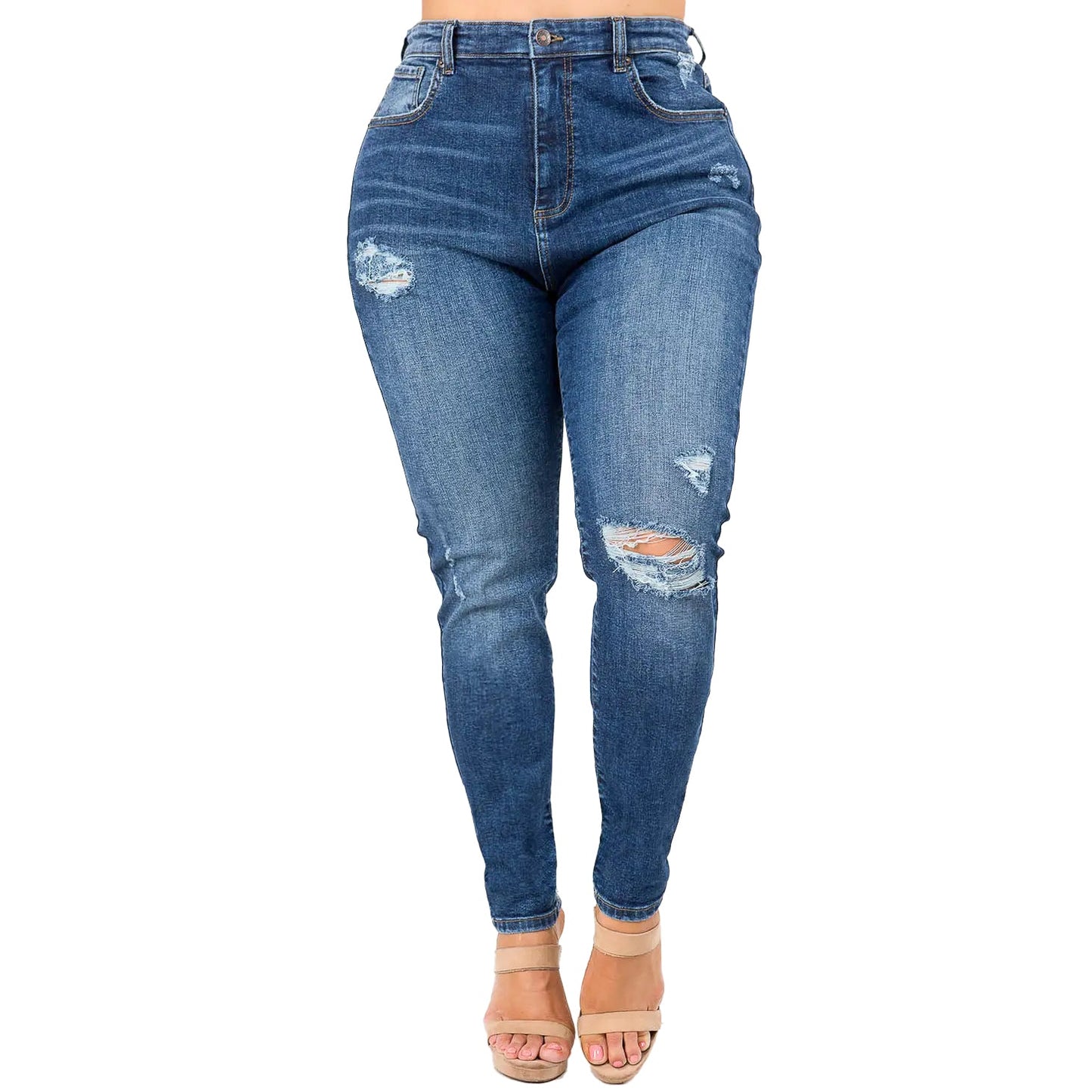 Curvy High Waist Exposed Knee Distressed Jeans