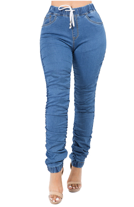 Denim Blue Joggers:  High Waisted Scrunch Pants