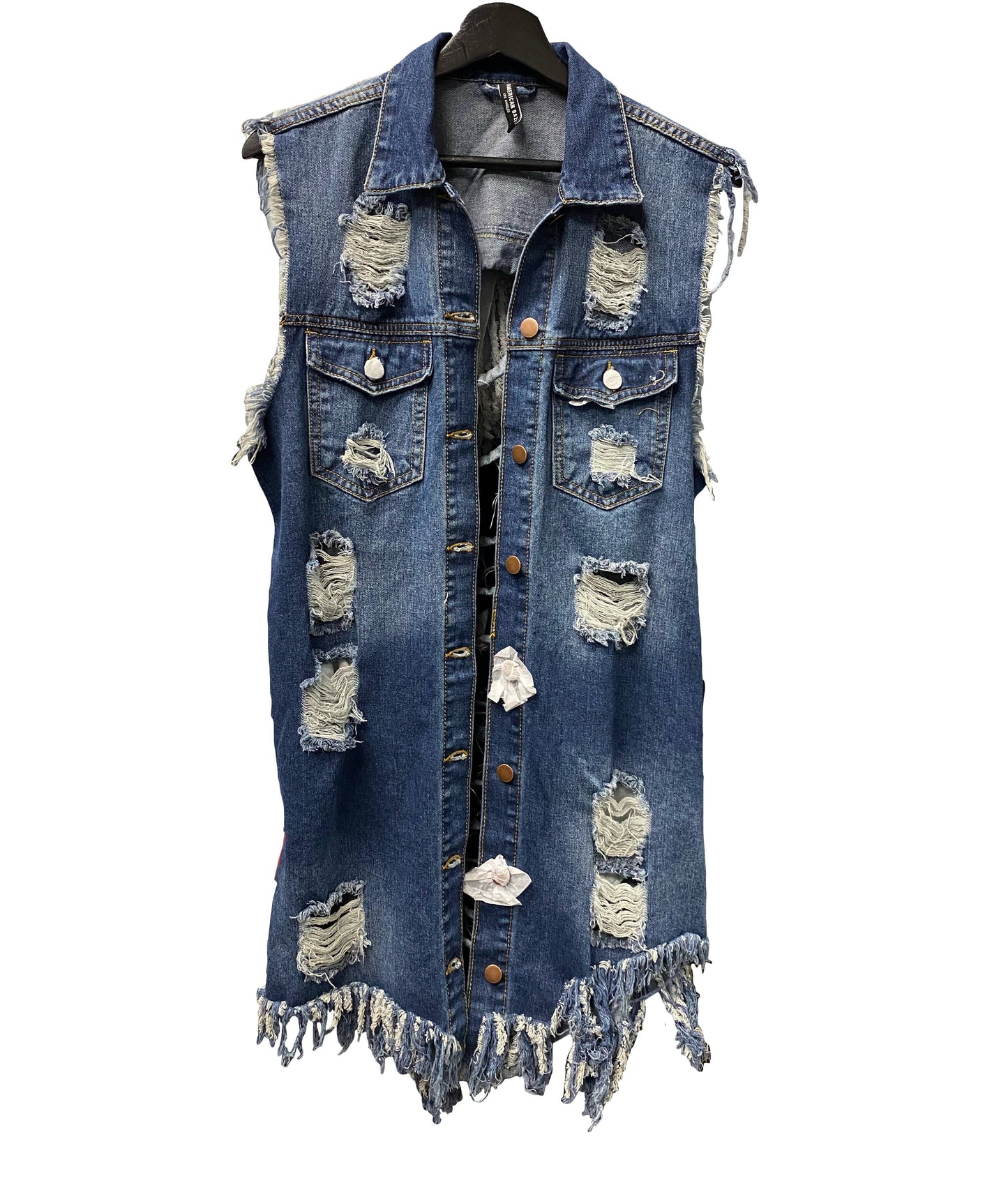 Long Distressed Denim Vest