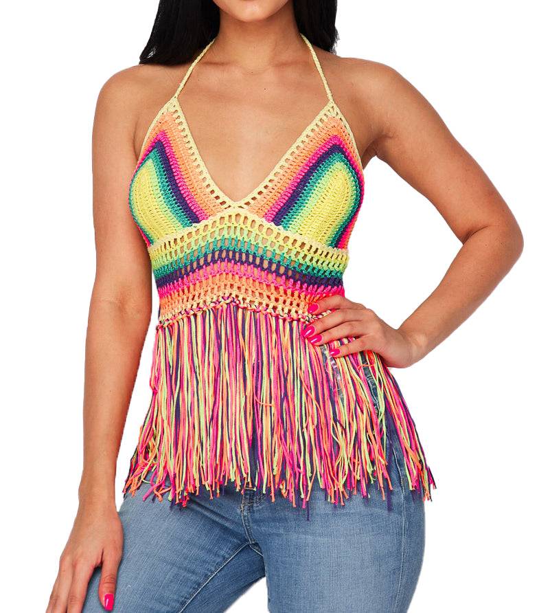Halter Fringe Crochet Top