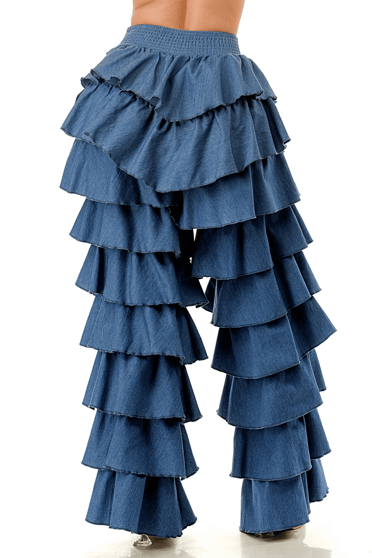 Ruffle Tiered High Waist Denim Pants