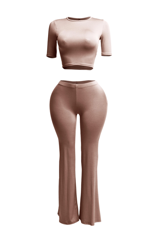 Short Sleeve Crop Top & Flare Pants Set