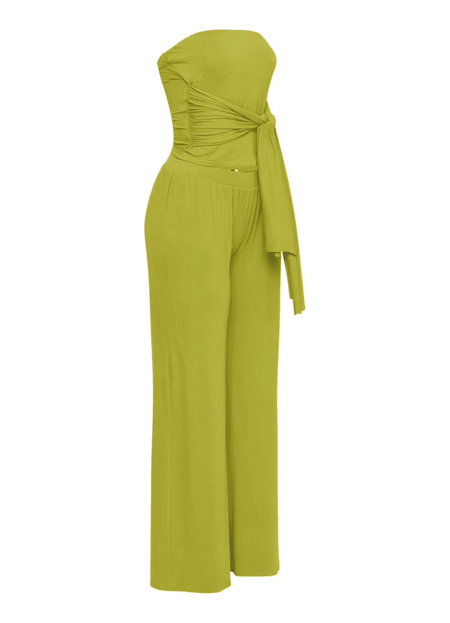 Tie Detailed Tube Top and Wide Leg Pant Set