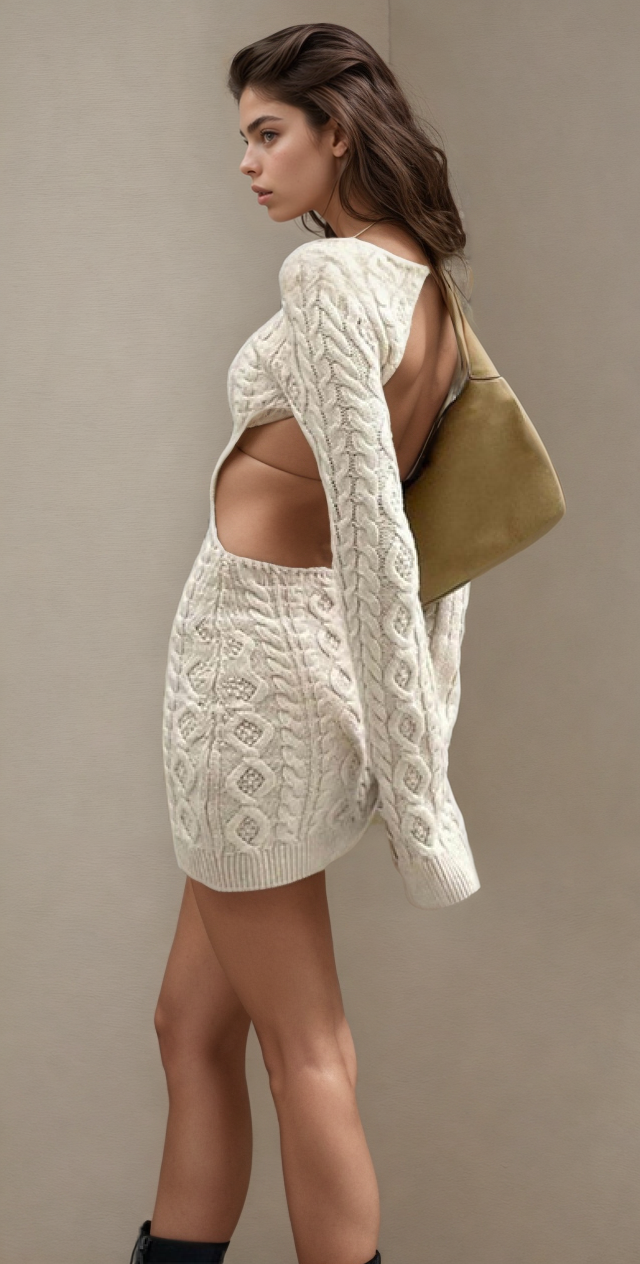 Cut Out Cable Net Mini Dress
