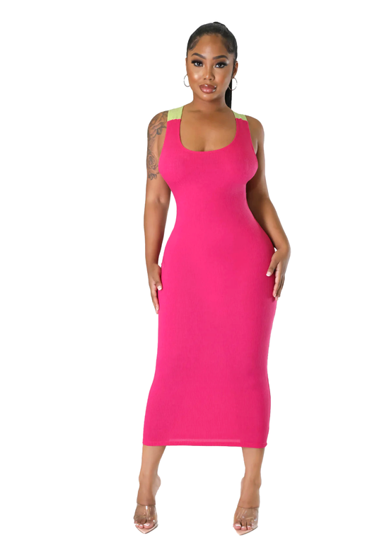 Ribbed Tank Criss Crossed Back Tie Dress