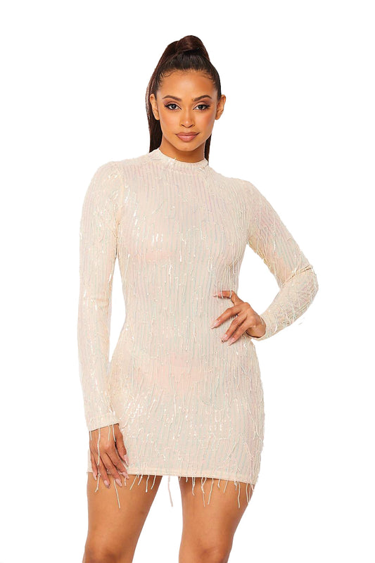 Nylon Striped Iridescent Sequin Dress