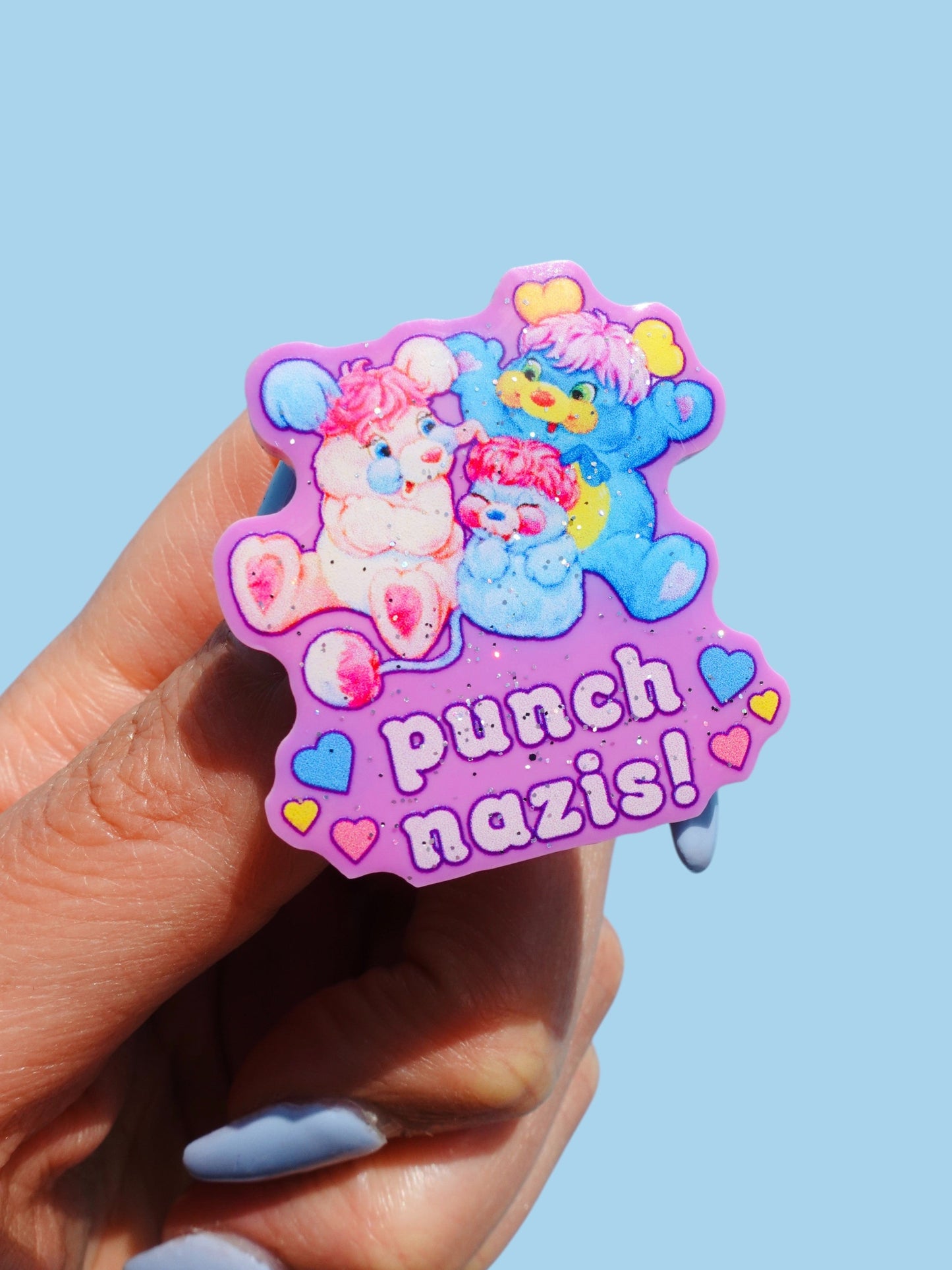 Punch Nazis Cute Bear Pin – Glitter Acrylic Pin