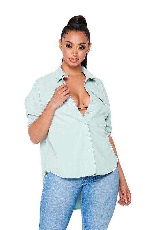 Hi Lo Bottom Up Shirt-Sage