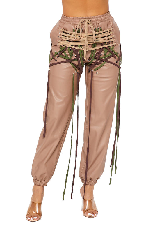 Vegan Leather String Joggers