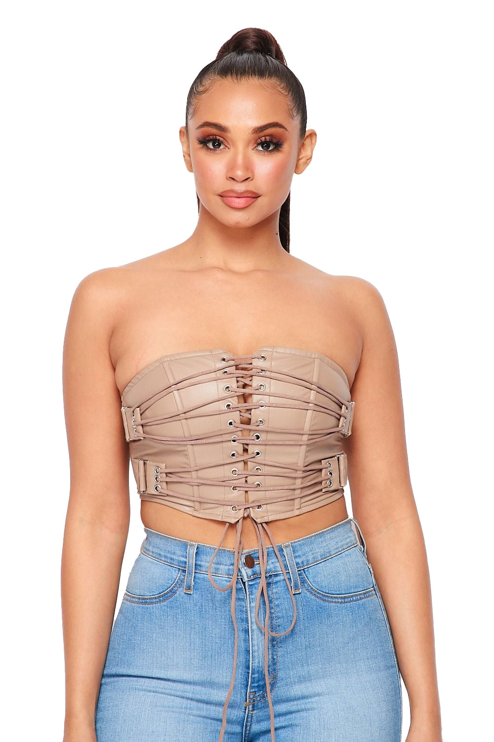 Vegan Leather Lace Up Tube Top