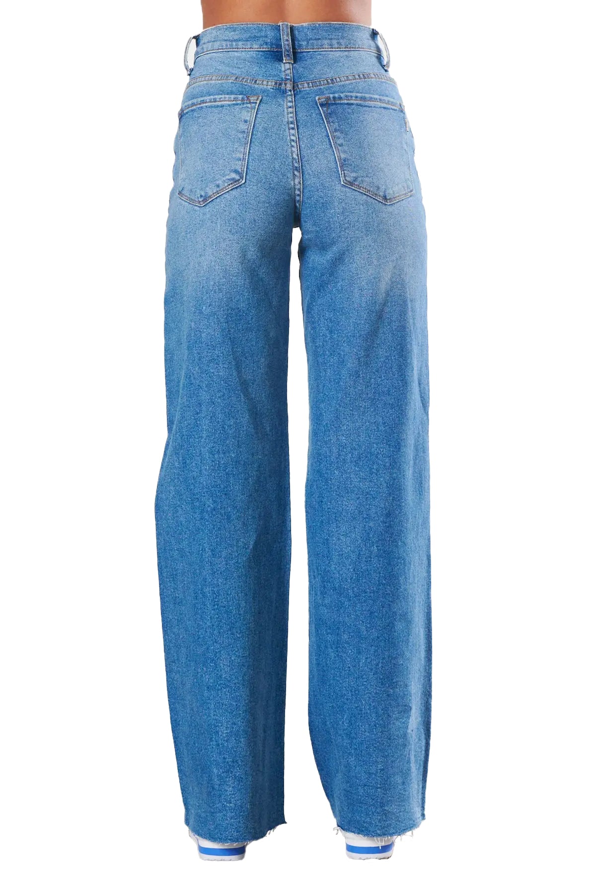 Wide Leg Cut Knee Jeans